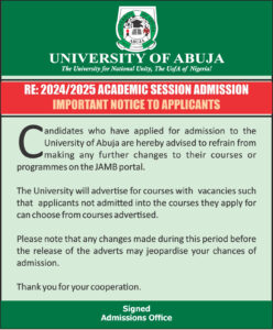 Important Notice to University of Abuja Admission Applicants