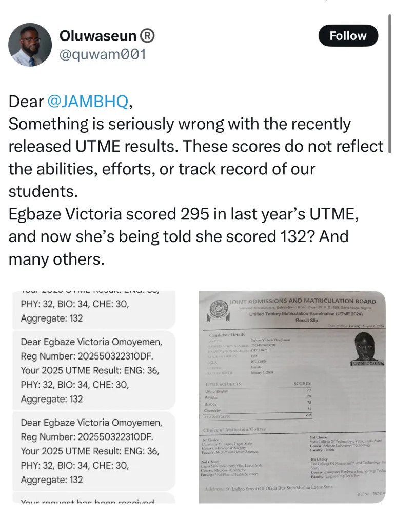  2025 UTME: JAMB Responds as Angry Candidates and Nigerians Protest Massively Over Low Scores