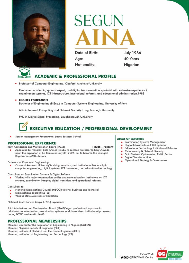 Professor Segun Aina Academic and Professional Profile 