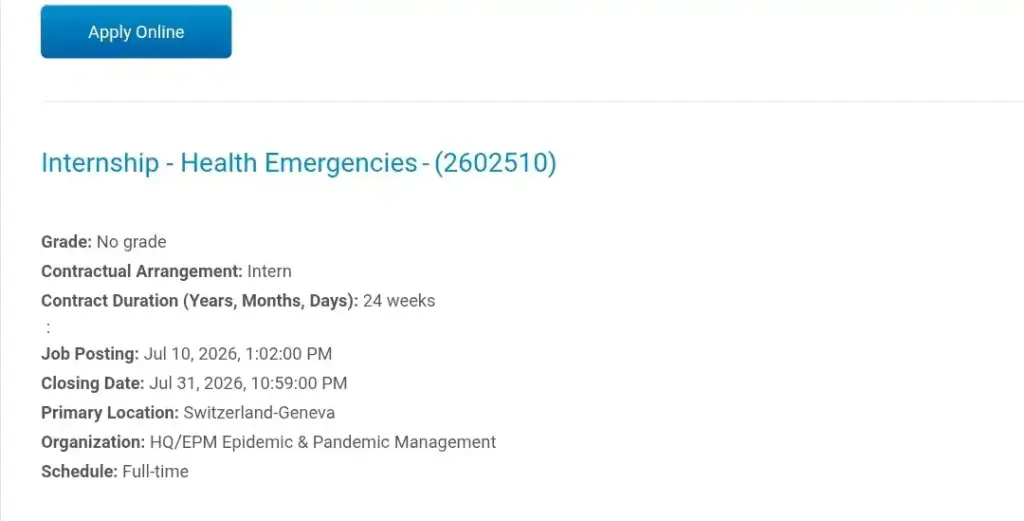 WHO Internship: Apply for a fully funded internship in Public Health 