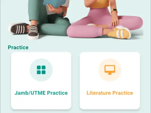 ExamScholars app home screen showing study streak, JAMB UTME practice, Literature Practice and study materials