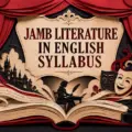 JAMB Literature in English syllabus represented as a paper-cut theatre and open book