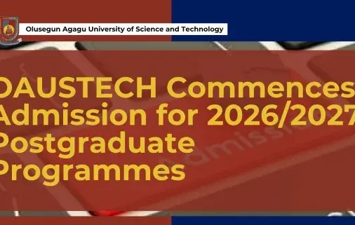 Official OAUSTECH graphic announcing postgraduate admission for the 2026/2027 academic session