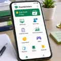 ExamScholars mobile app dashboard mockup showing CBT practice, study coach, readiness checker, performance analyzer and games