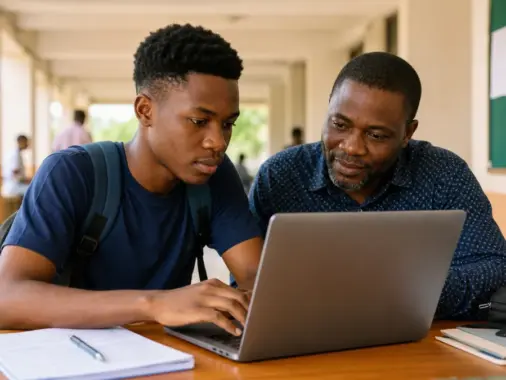 Nigerian student completing FUNAAB Post-UTME and Direct Entry admission screening application on a laptop