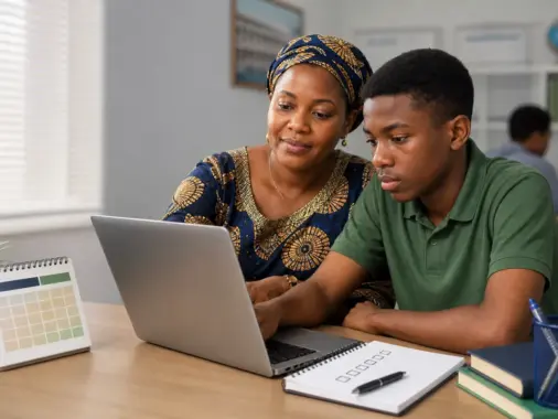 Nigerian student and parent checking tertiary admission eligibility and age requirements on a laptop