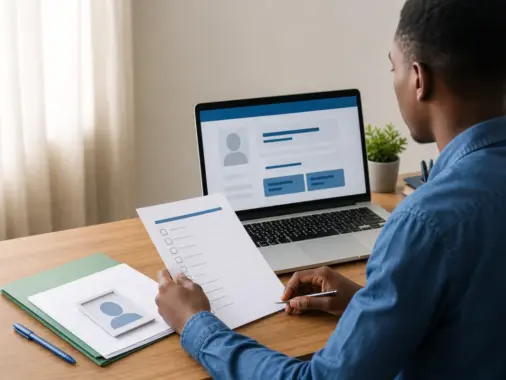 Illustrative Nigerian university admission candidate preparing documents for physical screening