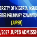 Official University of Nigeria Nsukka JUPEB admission banner for the 2026/2027 academic session