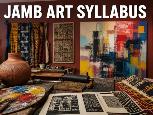 JAMB Art syllabus in a Nigerian studio with sculpture, pottery, textiles, painting and printmaking