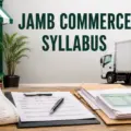 JAMB Commerce syllabus with retail shop, warehouse, delivery truck and trade documents