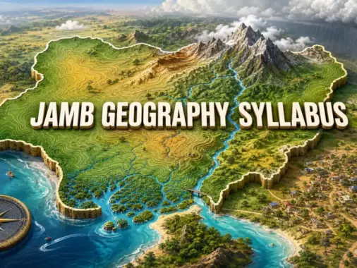 JAMB Geography syllabus shown on a three-dimensional map of Nigeria
