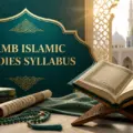 JAMB Islamic Studies syllabus with Quran, manuscript, prayer beads and Islamic architecture