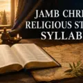JAMB Christian Religious Studies syllabus with Bible, parchment map and olive branch