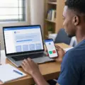 Nigerian admission candidate reviewing a generic accept-or-reject admission dashboard on a laptop and phone