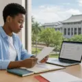 Illustrative image of a Nigerian student preparing an international university application