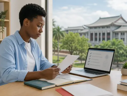 Illustrative image of a Nigerian student preparing an international university application