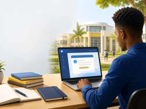 Student checking a university Post-UTME screening result on a laptop