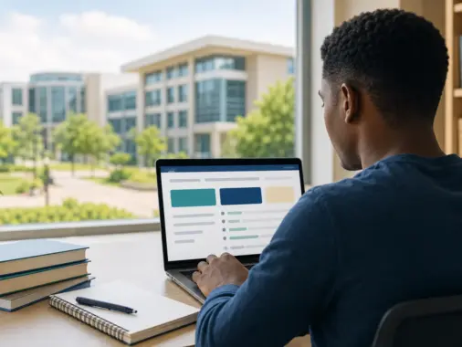 Nigerian university applicant checking an admission status on a laptop