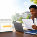 Nigerian university applicant reviewing an admission screening checklist beside a September calendar