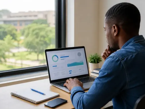 University admission candidate checking a post-UTME screening result on a laptop