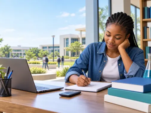 Nigerian student preparing for a university pre-degree science programme on a campus