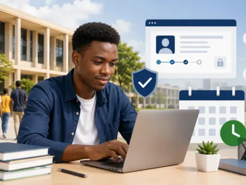 Nigerian university applicant completing an online admission screening process on a laptop