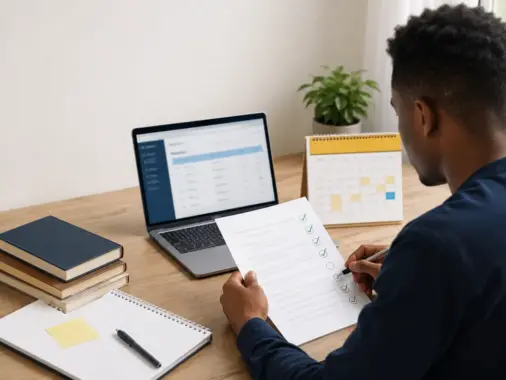 Nigerian university applicant reviewing an admission checklist beside a deadline calendar