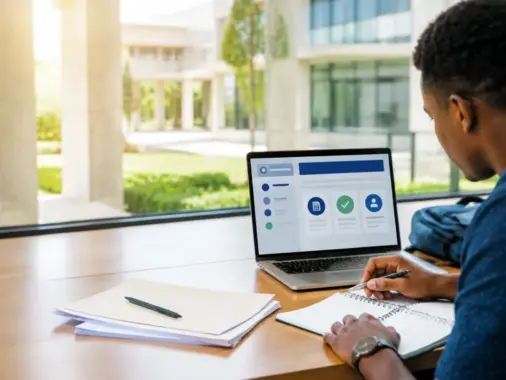 Nigerian university admission candidate reviewing supplementary application steps on a laptop