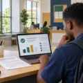 A Nigerian university candidate checking a generic post-UTME screening result dashboard on a laptop