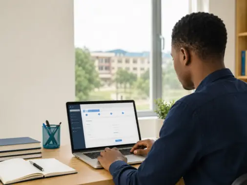 Nigerian university applicant completing an online Post-UTME screening form on a laptop